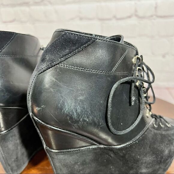 YVES SAINT LAURENT YSL Leather PLATFORM WEDGE ANKLE BOOTIES in Black 37.5 (7.5) - Picture 8 of 12